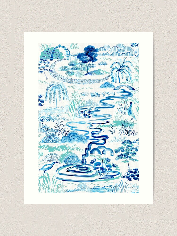 A Teal of Two Birds Chinoiserie Art Print by The Chinoiserie Pavillion