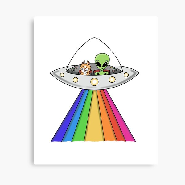 Alien and Cat in Flying Saucer by Silvana Arias Canvas Print
