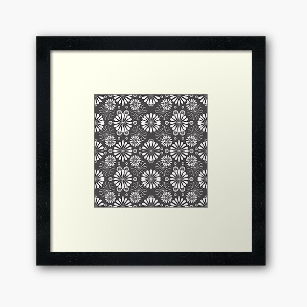 Monochrome #pattern #abstract #decoration #illustration flower art textile design vector element ornate tile Framed Art Print