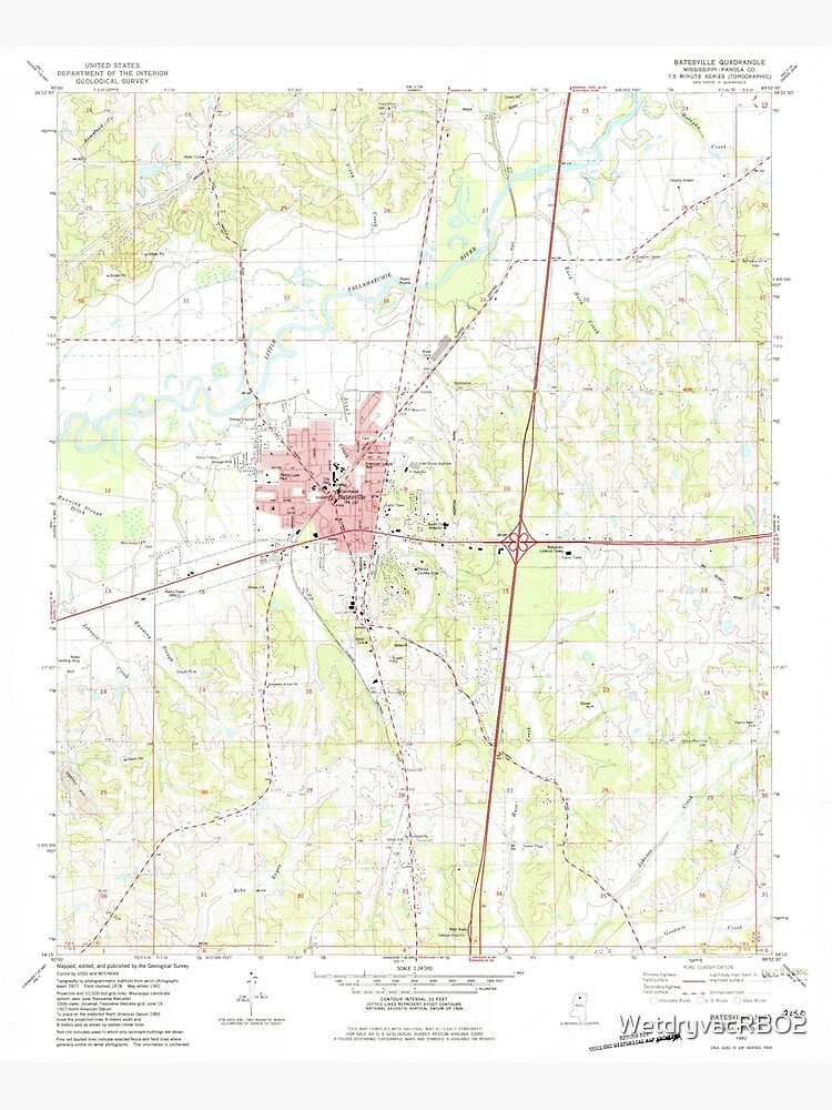 "USGS TOPO Map Mississippi MS Batesville 335290 1982 24000" Poster by
