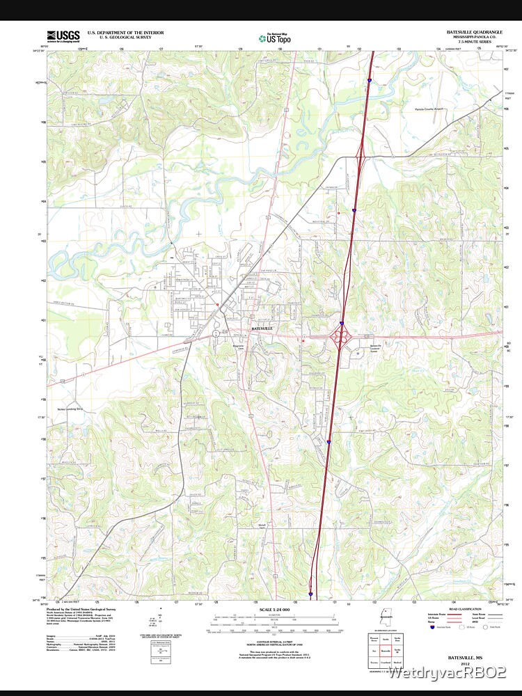 "USGS TOPO Map Mississippi MS Batesville 20120402 TM" Pullover Hoodie