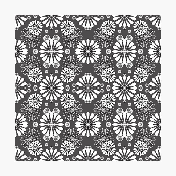 Monochrome #pattern #abstract #decoration #illustration flower art textile design vector element ornate tile textured seamless Photographic Print
