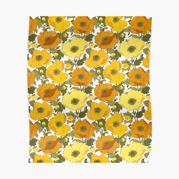 "Vintage Wallpaper Yellow Poppies aged texture" Poster by KerriKerri