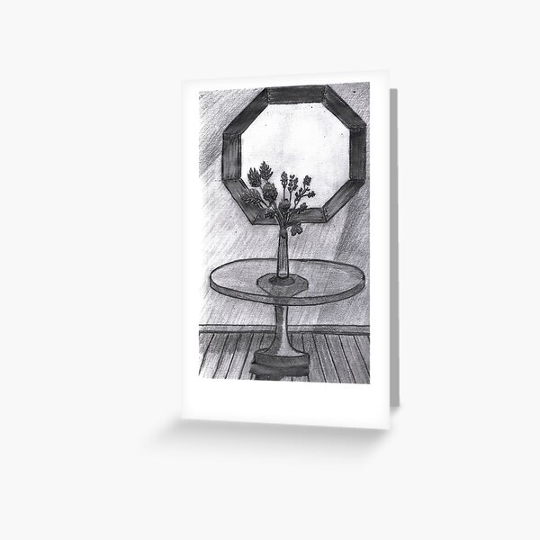 BROKEN VASE ON GLASS TABLE Greeting Card