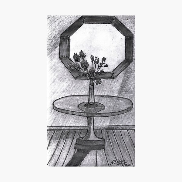 BROKEN VASE ON GLASS TABLE Photographic Print