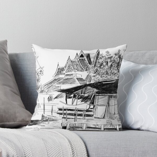 Item preview, Temple and Home - A Scene on a Bangkok Klong  designed and sold by straypencil.