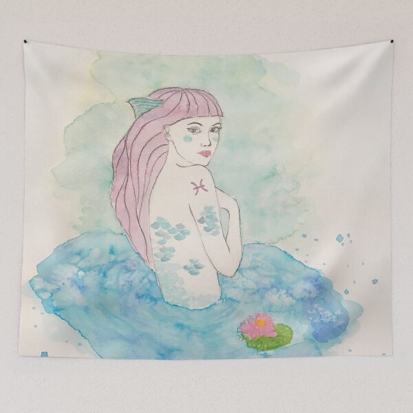 Item preview, Zodiac Series - Pisces, watercolor fantasy woman portrait with scutes designed and sold by artsome-design.