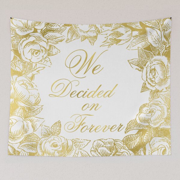 Item preview,  Elegant Floral Gold & White "We Decided on Forever" Wedding Backdrop  designed and sold by Rewards4life.