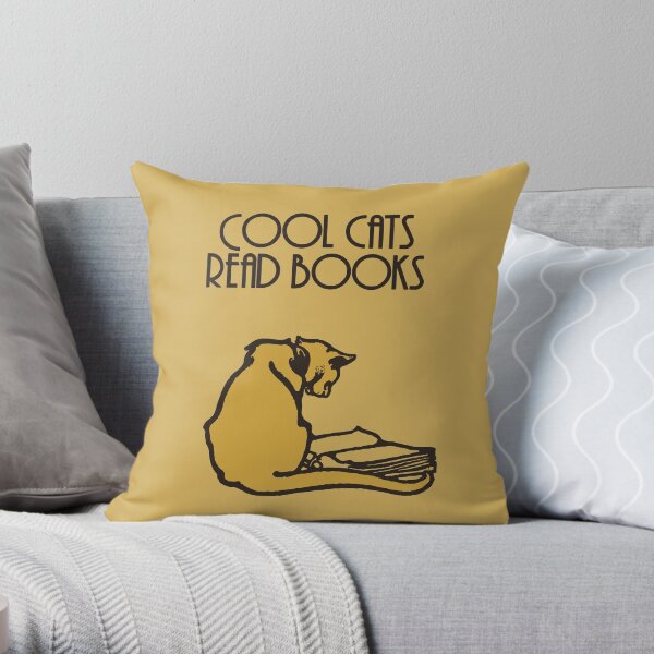 Cool cats read books retro style Throw Pillow