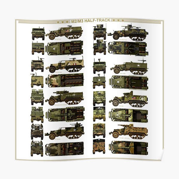M2/M3 Half Track Car variants side, top, front and rear Poster