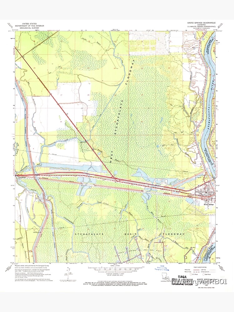 "USGS TOPO Map Louisiana LA Krotz Springs 332371 1968 24000" Poster for