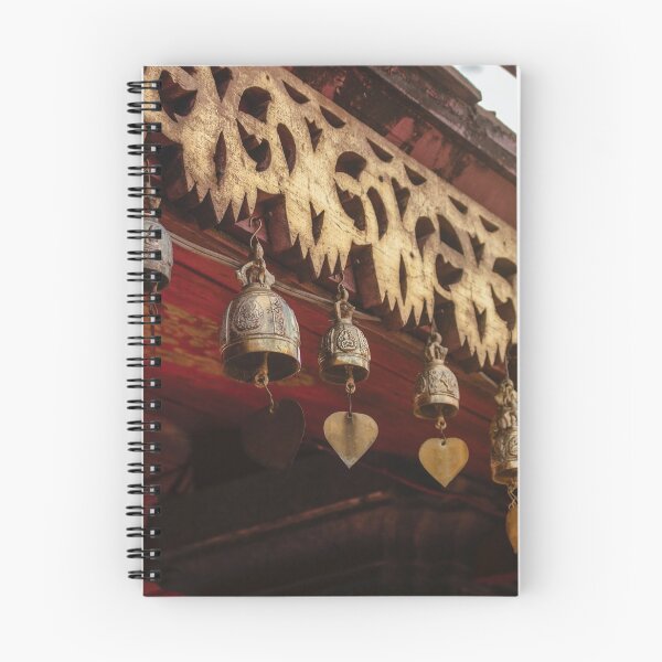 Item preview, Intricate copper bells with clapper hearts, hanging from wooden ceiling in Doi Suthep. designed and sold by Ana Fidalgo.