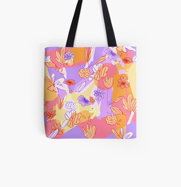 Happy Flowers All Over Print Tote Bag
