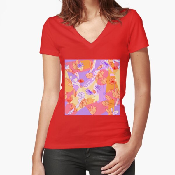 Happy Flowers Fitted V-Neck T-Shirt