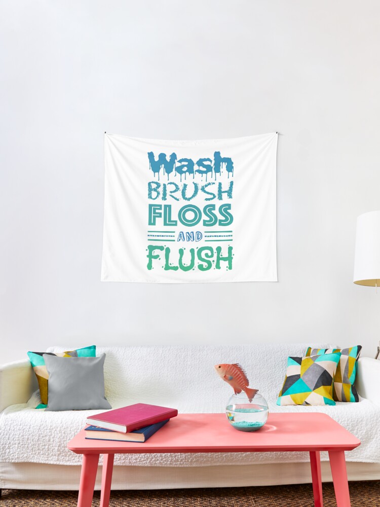 Children S Wash Brush Floss Flush Bathroom Decor Tapestry By