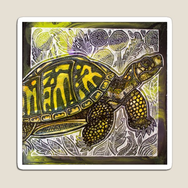 Box Turtle and Dandelions Magnet