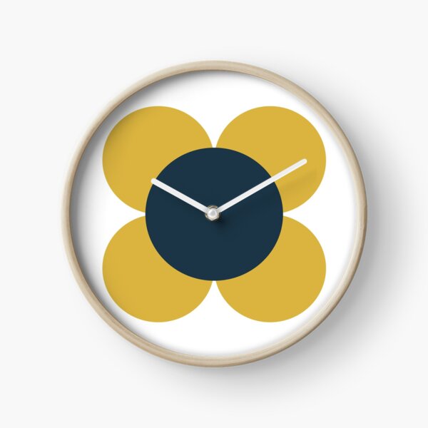 Fleur rétro en jaune moutarde clair, bleu marine et blanc Horloge