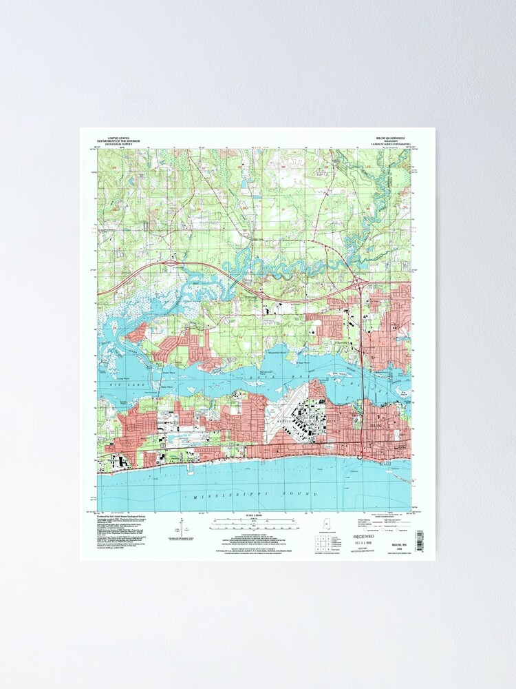 quot USGS TOPO Map Mississippi MS Biloxi - Fposter,small,wall Texture,product,750x1000
