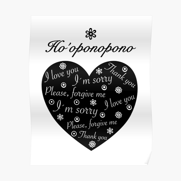 Ho´oponopono Corazón Negro Ingles Póster