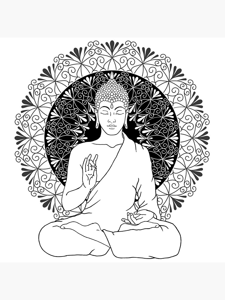 Bouddha noir et blanc avec mandala Poster