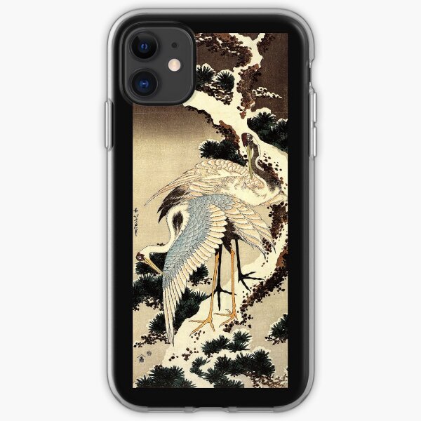 'Two Cranes on a Pine Covered with Snow' by Katsushika Hokusai (Reproduction) iPhone Soft Case