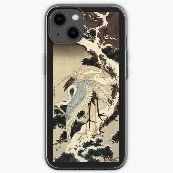 'Two Cranes on a Pine Covered with Snow' by Katsushika Hokusai (Reproduction) iPhone Soft Case