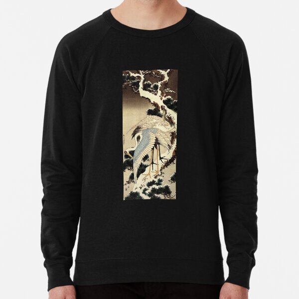 'Two Cranes on a Pine Covered with Snow' by Katsushika Hokusai (Reproduction) Lightweight Sweatshirt