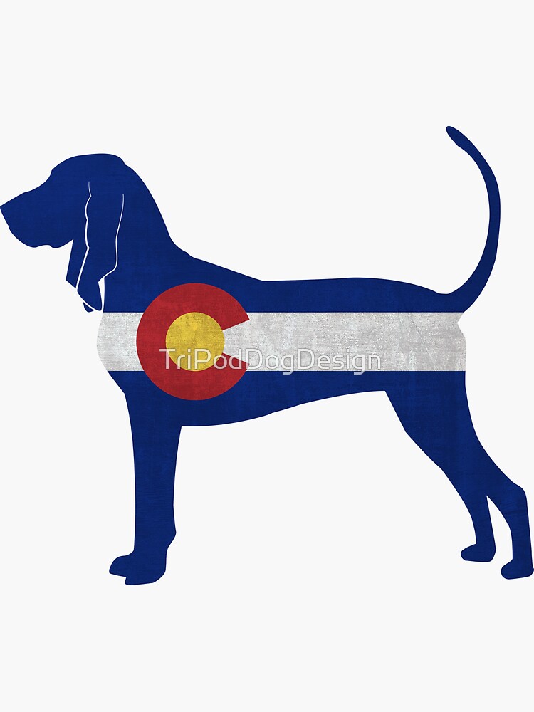 Thumbnail 3 of 3, Sticker, Black and Tan Coonhound Dog Breed Colorado Flag Silhouette designed and sold by TriPodDogDesign.