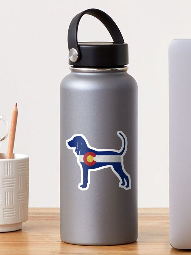 Thumbnail 1 of 3, Sticker, Black and Tan Coonhound Dog Breed Colorado Flag Silhouette designed and sold by TriPodDogDesign.