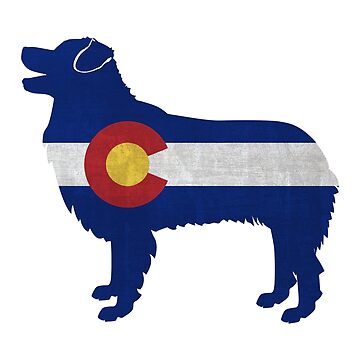 Artwork thumbnail, Australian Shepherd Dog Breed Colorado Flag Silhouette by TriPodDogDesign