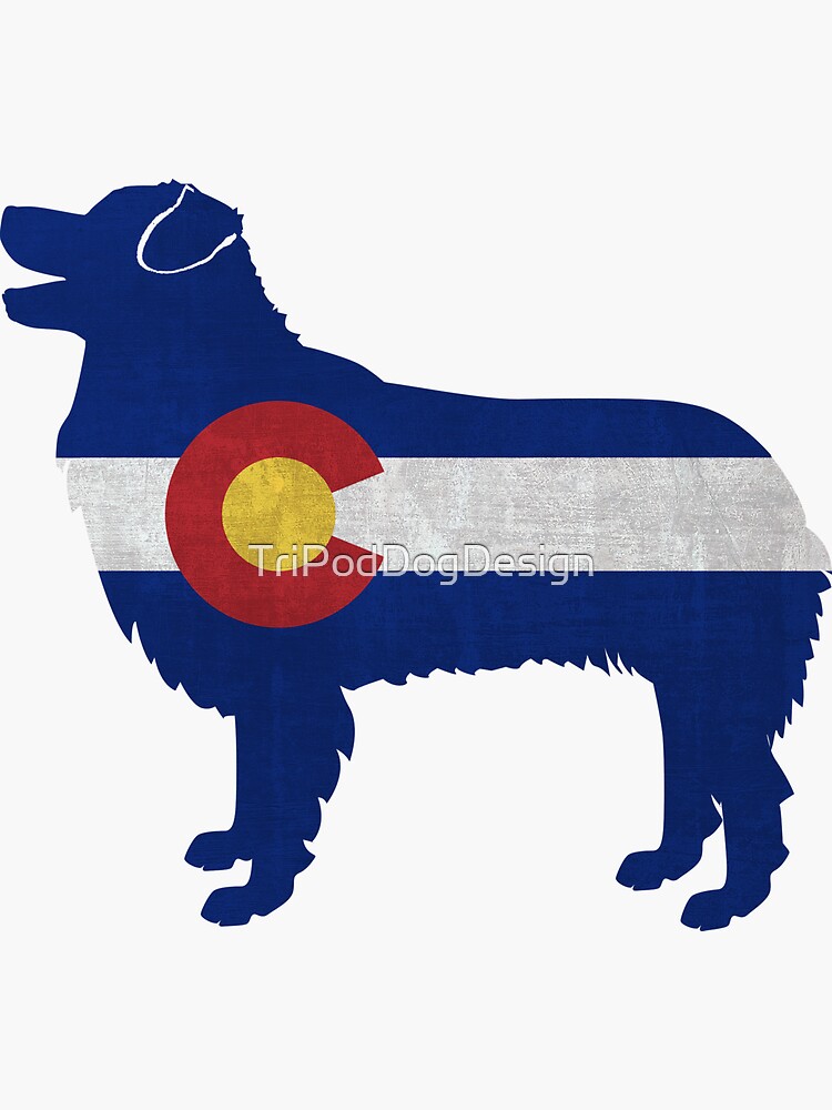 Thumbnail 3 of 3, Sticker, Australian Shepherd Dog Breed Colorado Flag Silhouette designed and sold by TriPodDogDesign.