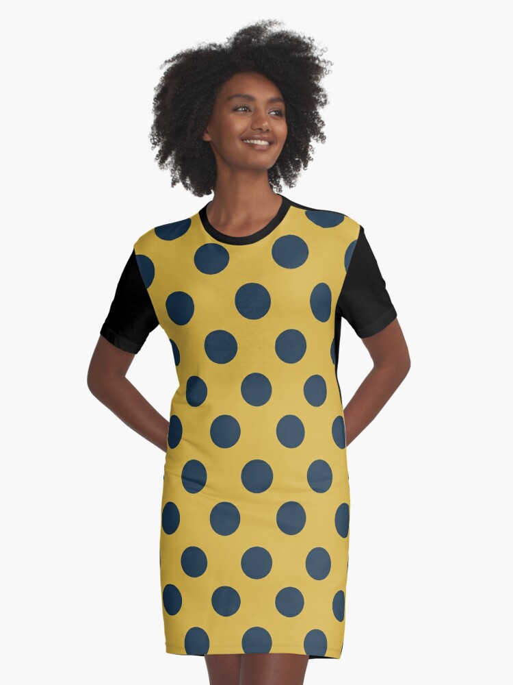 navy and yellow polka dot dress