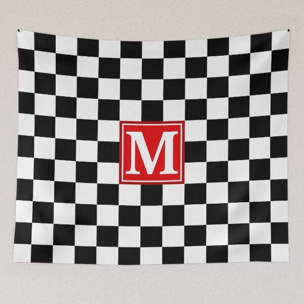 Item preview, Patrón de tablero de ajedrez blanco y negro rojo monograma M designed and sold by rewstudio.