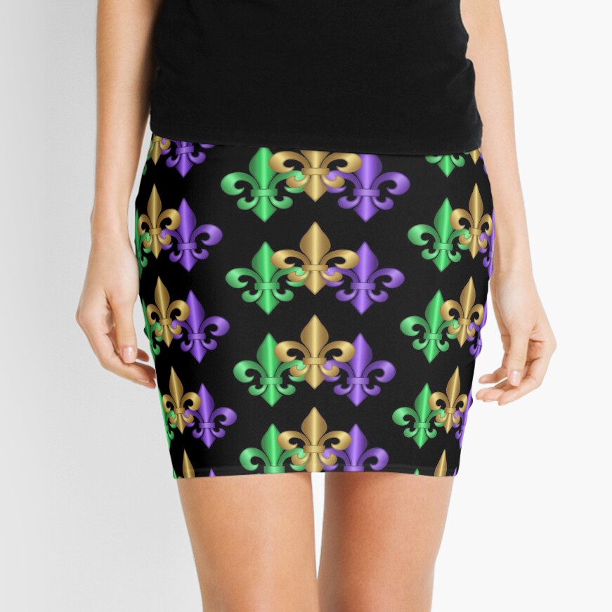 Green Gold and Purple Fleur-de-Lis Symbols Mini Skirt