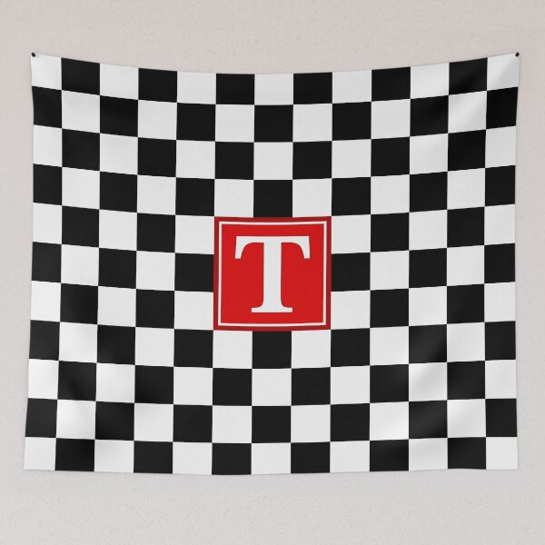 Item preview, Black And White Checkerboard Pattern Red Monogram T designed and sold by rewstudio.