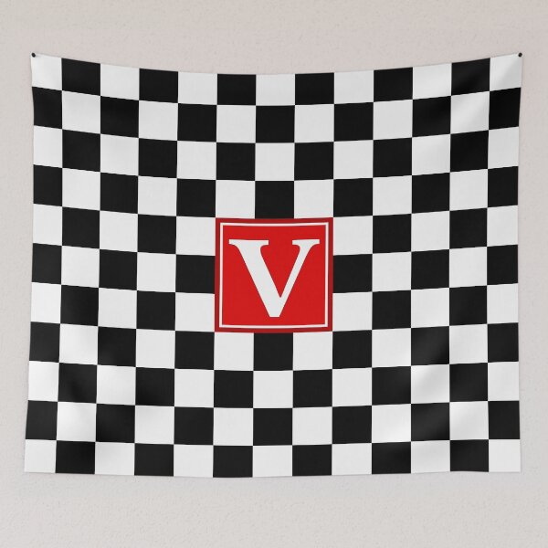 Aperçu de l'œuvre Motif damier noir et blanc monogramme rouge V créée et vendue par rewstudio.