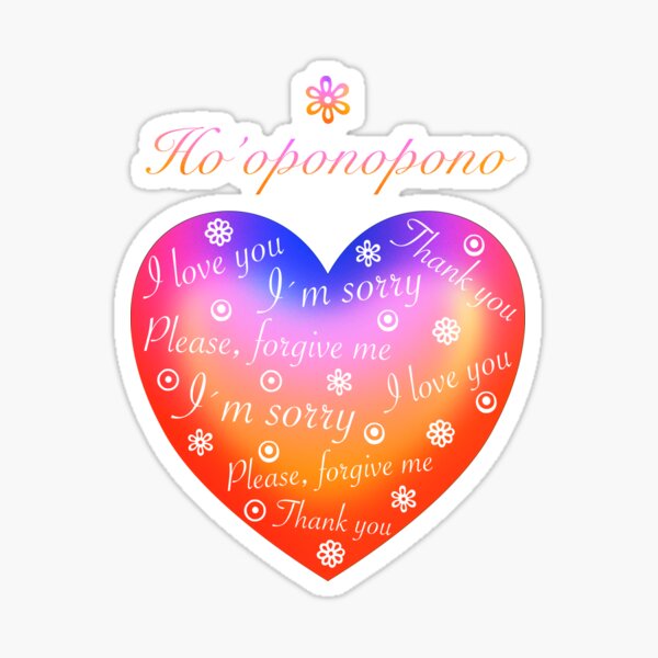 Ho´oponopono Corazón Arcoíris Ingles Pegatina