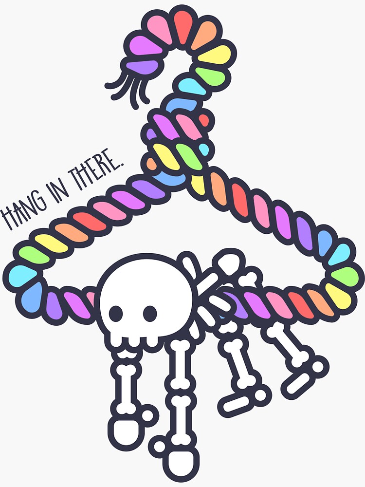 Thumbnail 3 of 3, Sticker, Skeleton Rainbow Hanger designed and sold by NiceColors.