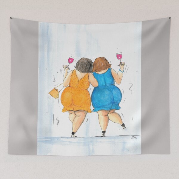 Item preview, Cheeky Party Girls with wine, friendship designed and sold by Marjansart.