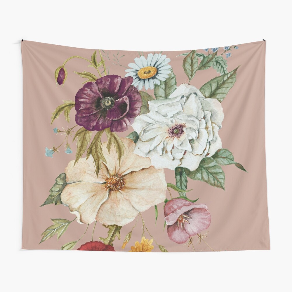 Botanical Wall Art, Floral Tapestry, Vintage Floral Wall Tapestry