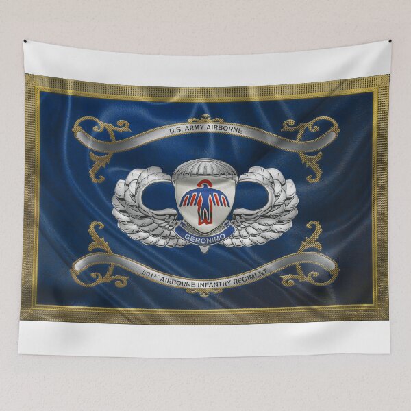 Item preview, 501st Airborne Infantry Regiment - 501st AIR Insignia with Parachutist Badge over Flag designed and sold by Serge Averbukh Art Studio.