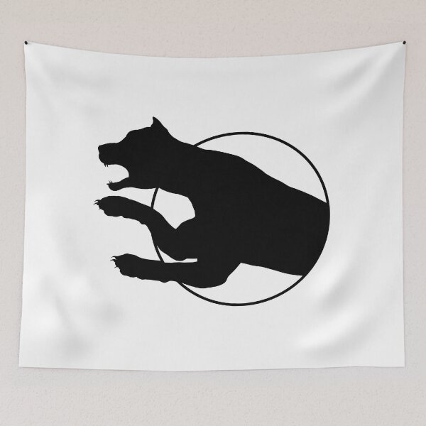 Item preview, A silhouette of a leopard jumping out of a circle in Black and white designed and sold by Winthrop Brookhouse.