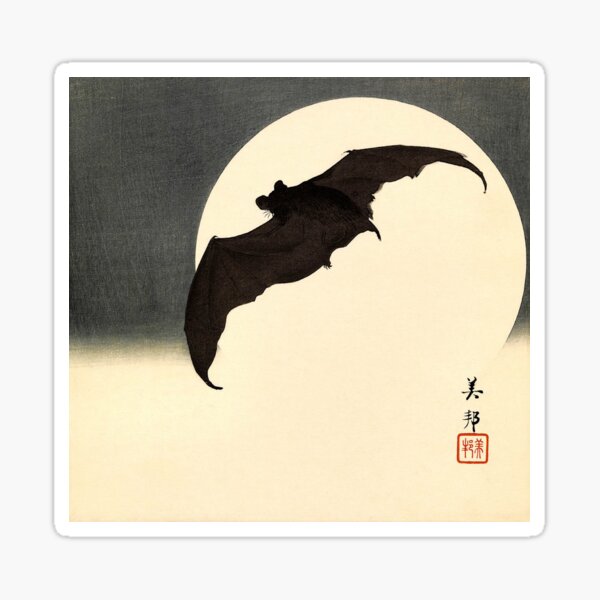 Item preview, Koson Ohara - Bat and Full Moon designed and sold by ArtExpression.