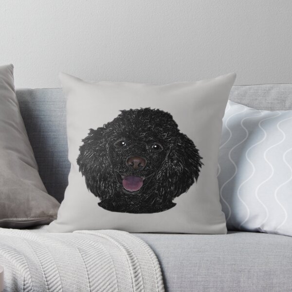 Cute Black Beautiful Poodle Puppy 02 Throw Pillow