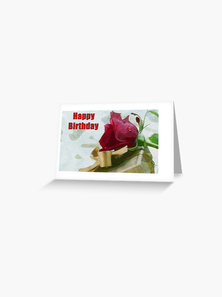 Carte De Vœux Joyeux Anniversaire Rose Rouge Par Anebius Redbubble