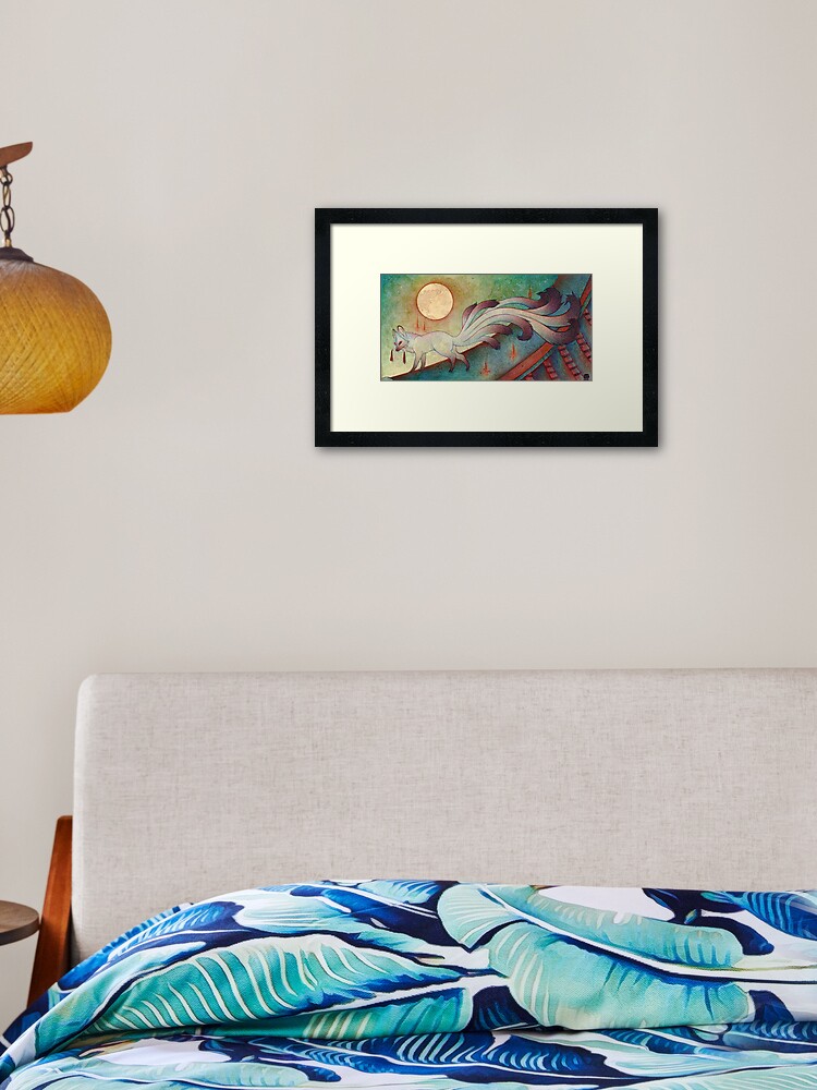 Thumbnail 1 of 7, Framed Art Print, Kitsune Messenger Under the Full Moon designed and sold by TeaKitsune.