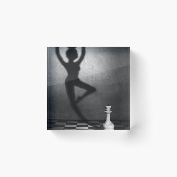 #monochrome #chess #people #black and white shadow adult art concentration vertical strategy naked Acrylic Block