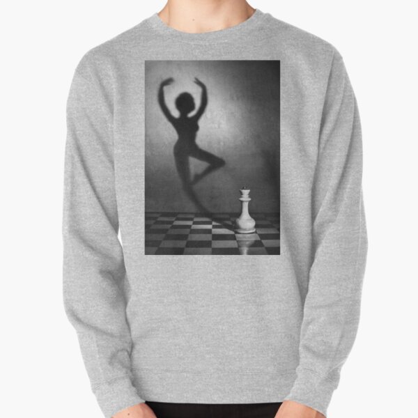 #monochrome #chess #people #black and white shadow adult art concentration vertical strategy naked Pullover Sweatshirt