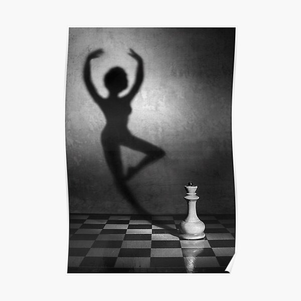 #monochrome #chess #people #black and white shadow adult art concentration vertical strategy naked Poster