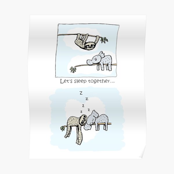 Koala and Sloth - Sleeping Together Cartoon Poster